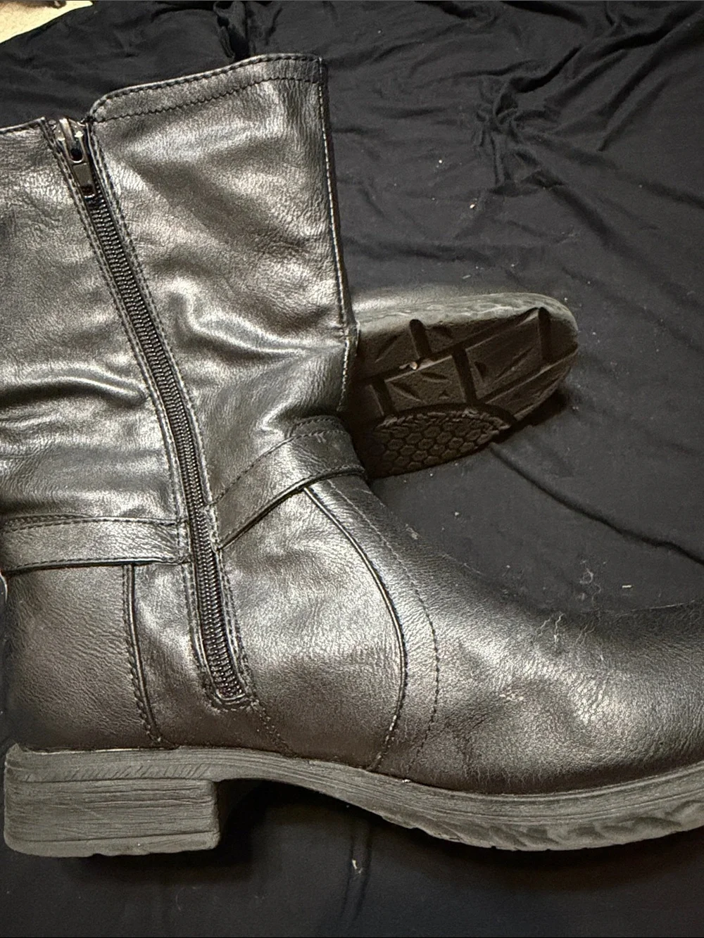 Bumper Black Quilted Leather Ankle Boots with Buckle Detail